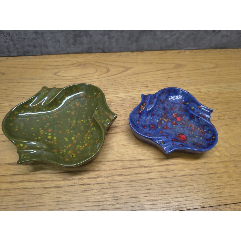 2 Vtg 70's Handmade Ceramic Splatter Paint Ashtrays Trinket Trays